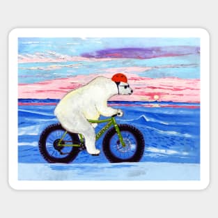 Polar Bear Riding a Fat Bike Sticker